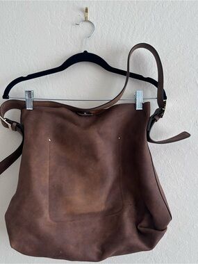 Vintage Brown Pleather Shoulder Bag with Gold Hardware